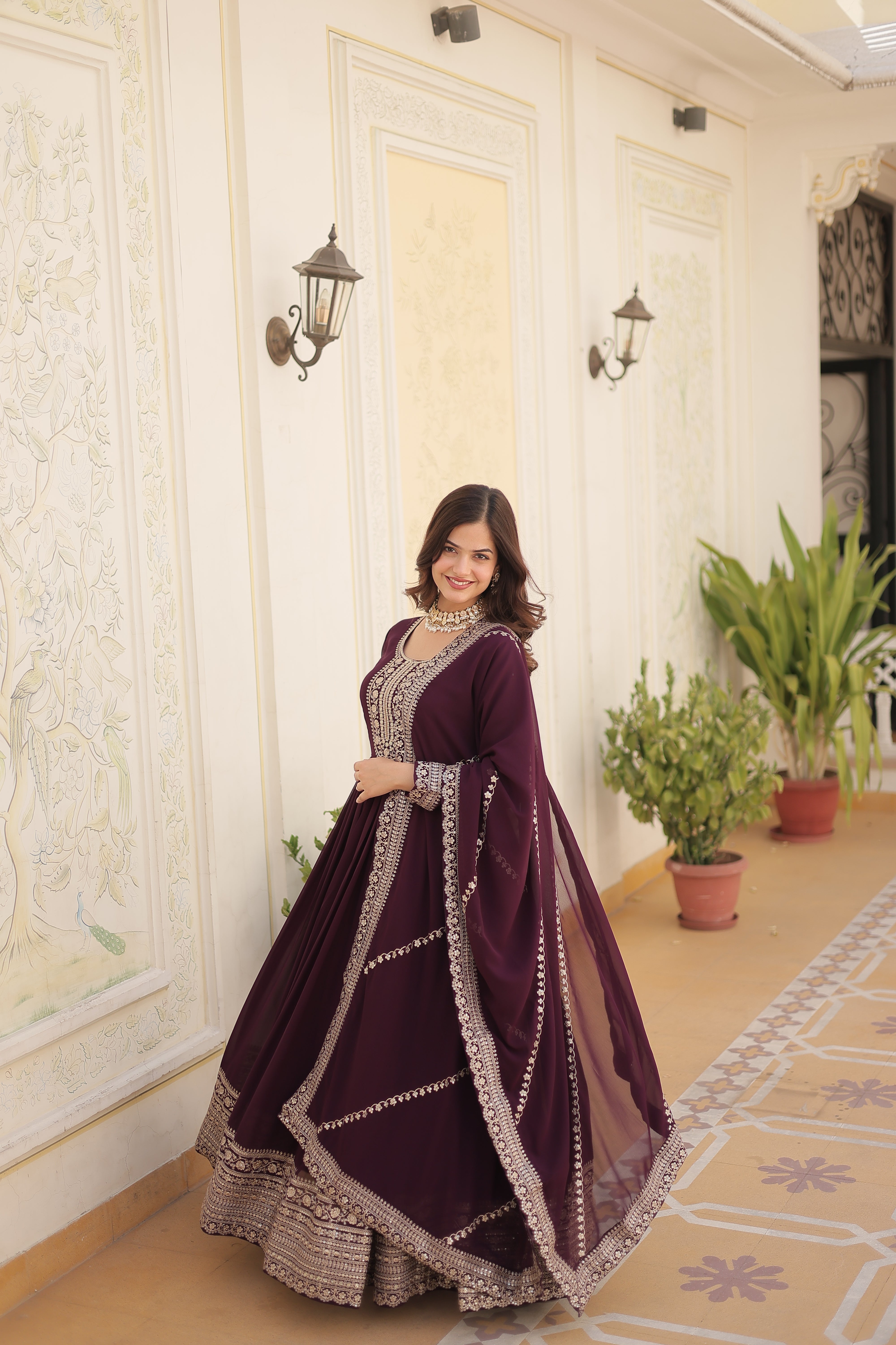 FESTIVAL | WEDDING FLARED GOWN IN EMBROIDERY WORK WITH EMBROIDERED DUPATTA SET