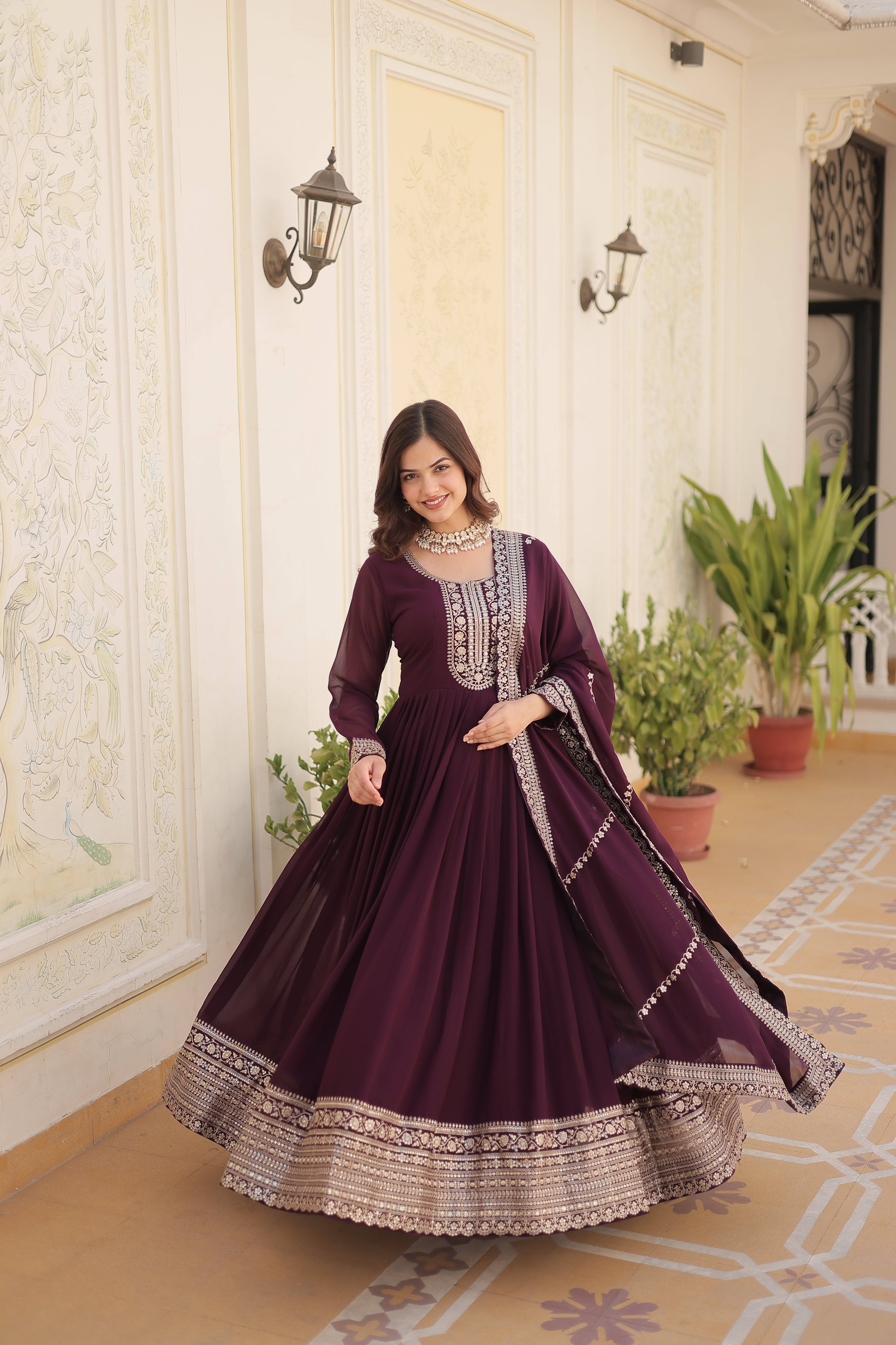 FESTIVAL | WEDDING FLARED GOWN IN EMBROIDERY WORK WITH EMBROIDERED DUPATTA SET