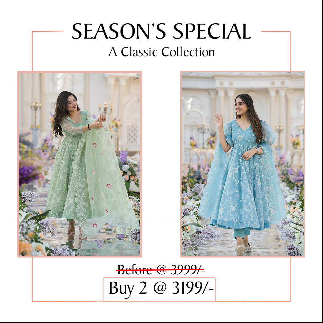 COMBO OFFER - FLARED EMBROIDERED SUIT SET WITH DUPATTA AND PANT