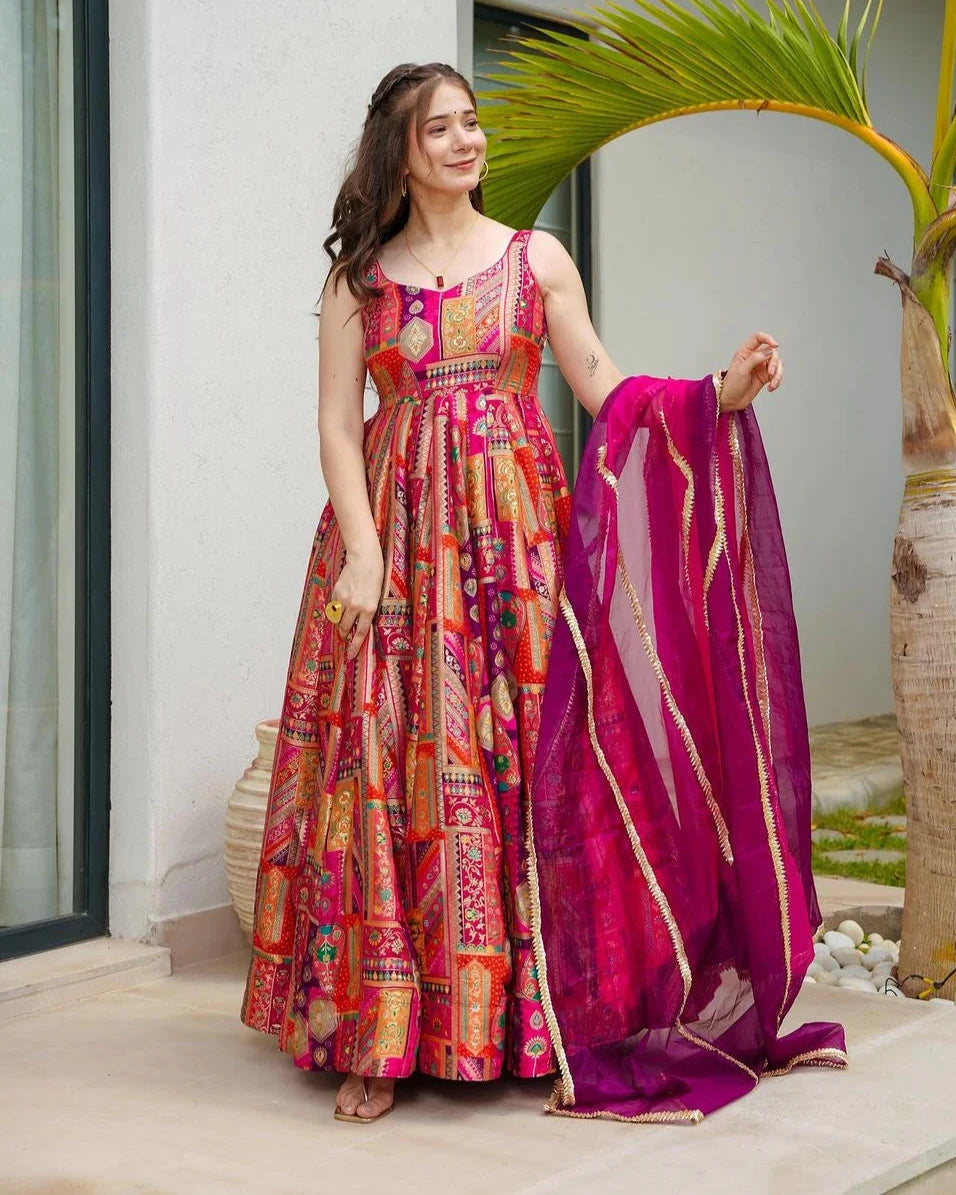 FLARED COLOURFUL GOWN FOR WOMEN WITH DUPATTA