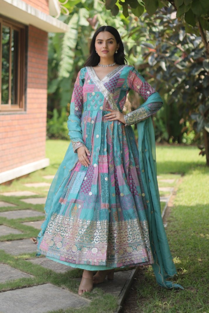 WOMEN PARTY WEAR SILK GOWN WITH EMBROIDERED DUPATTA COLLECTION