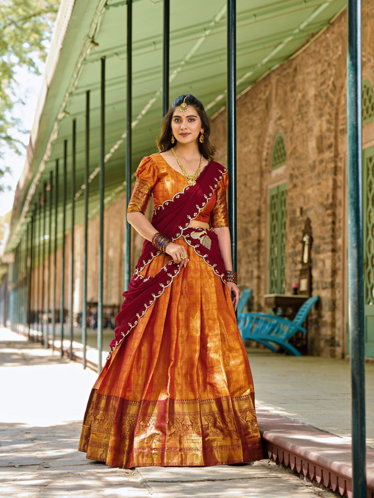 KANJIVARAM SILK IN THIS REGAL LEHENGA CHOLI WITH EMBROIDERY DUPATTA