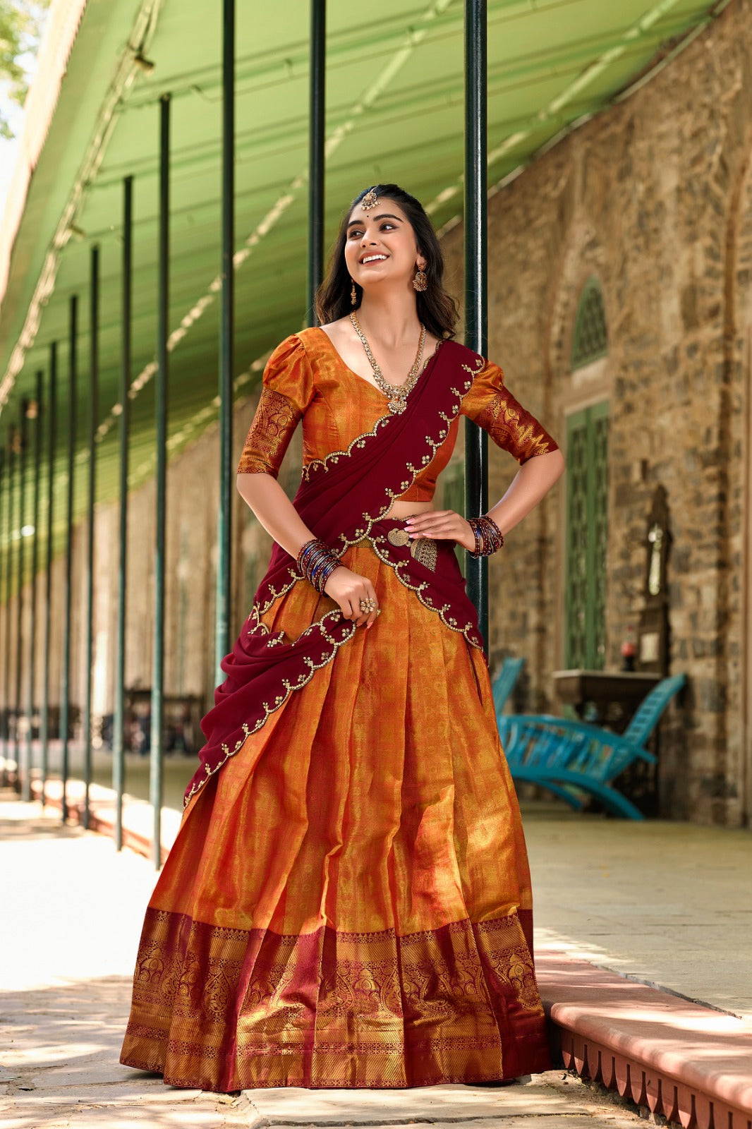 KANJIVARAM SILK IN THIS REGAL LEHENGA CHOLI WITH EMBROIDERY DUPATTA