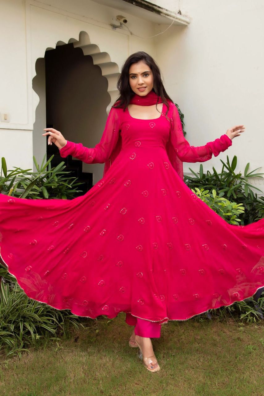 ELEGANCE WITH GEORGETTE COMPLETE LINNING ANARKALI SUIT