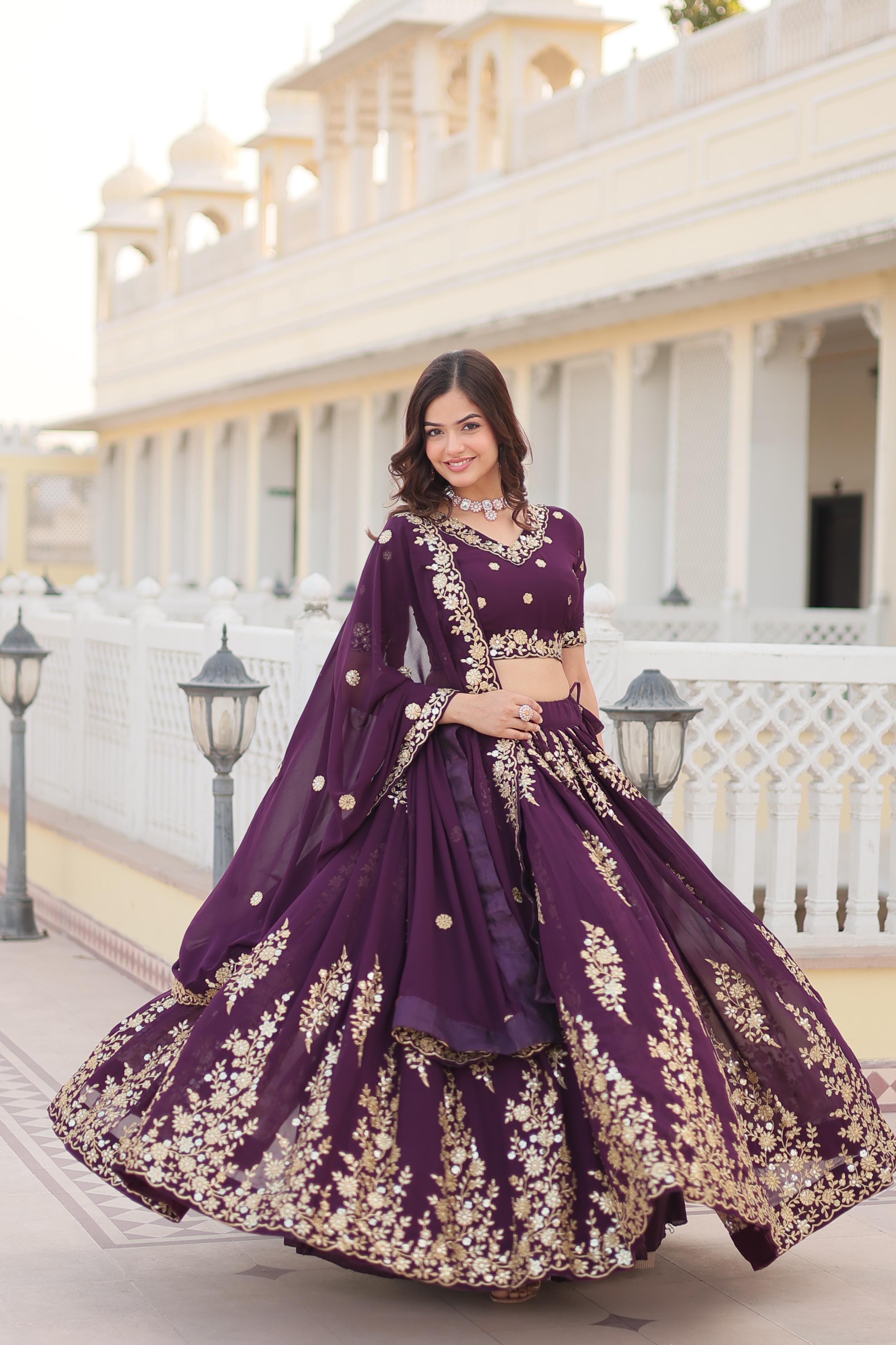 BLOOMING GEORHETTE SEQUINS EMBROIDRED LEHENGA SET