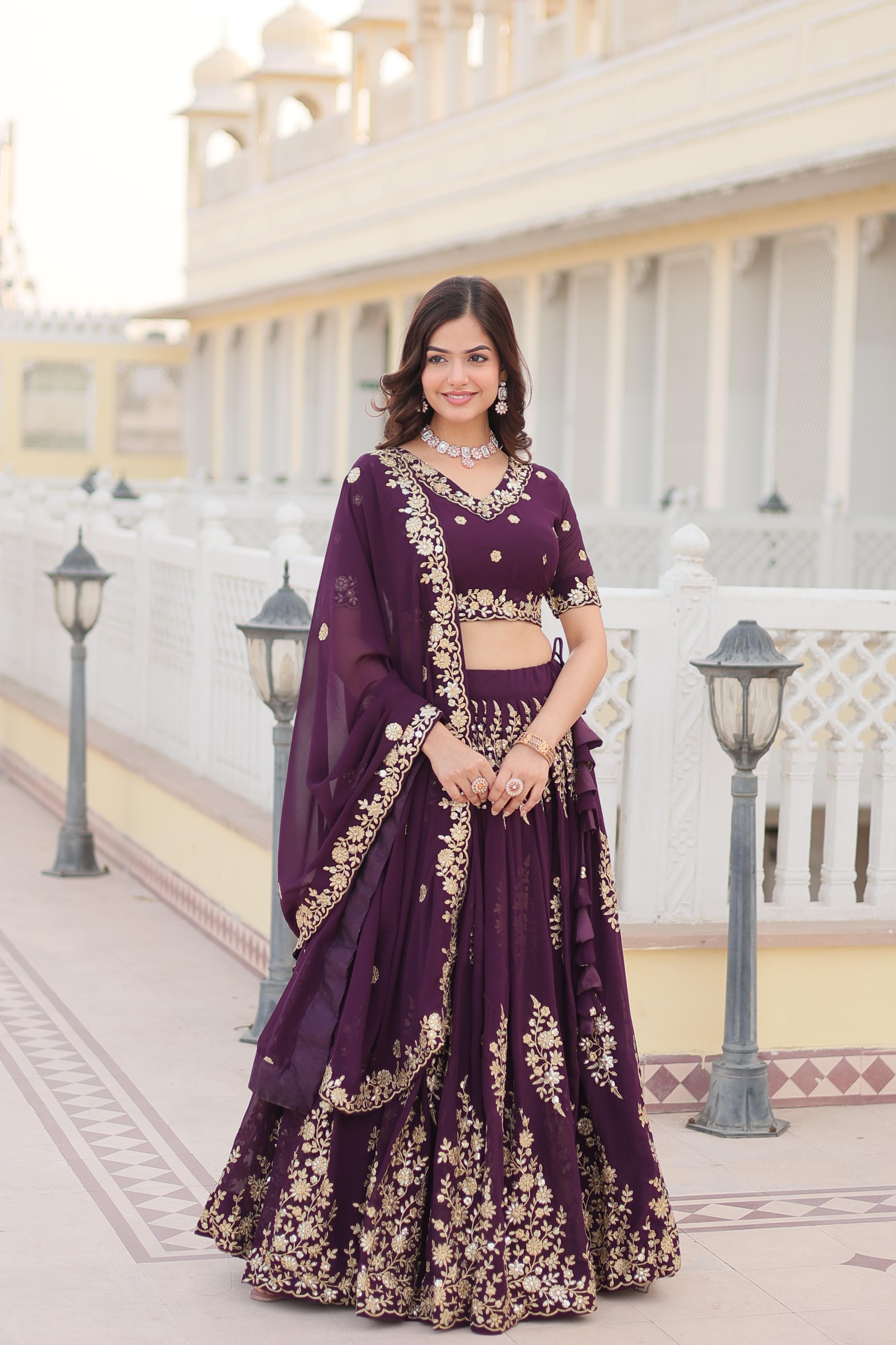 BLOOMING GEORHETTE SEQUINS EMBROIDRED LEHENGA SET