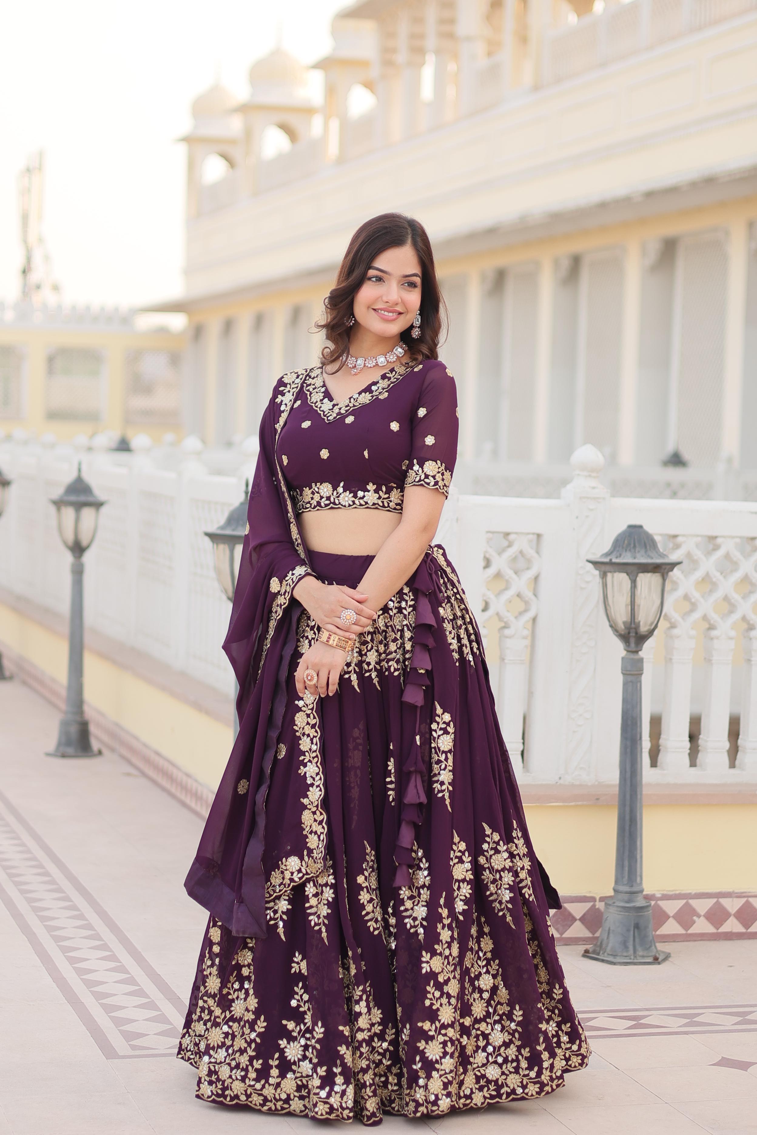 BLOOMING GEORHETTE SEQUINS EMBROIDRED LEHENGA SET