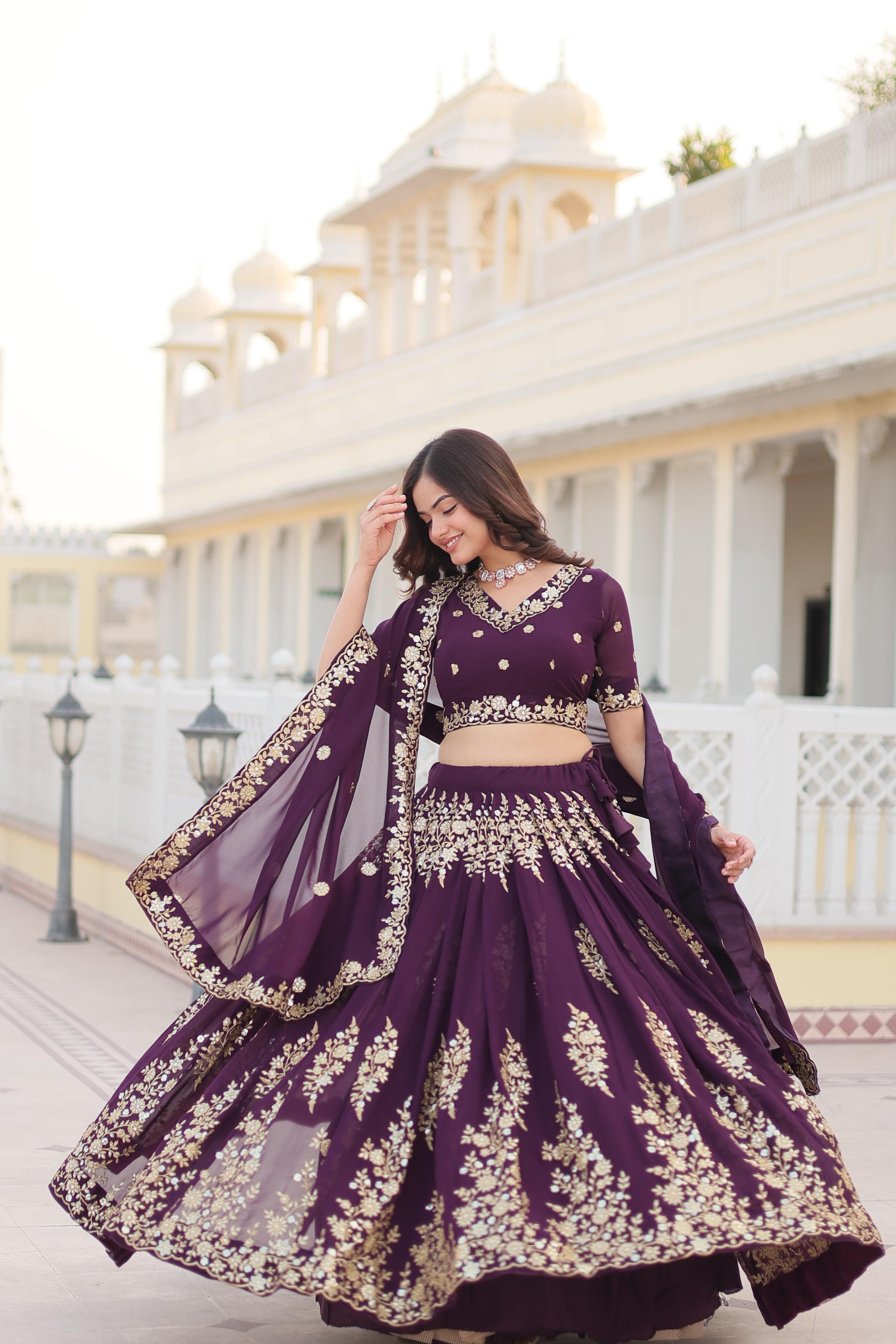 BLOOMING GEORGETTE SEQUINS EMBROIDRED LEHENGA SET