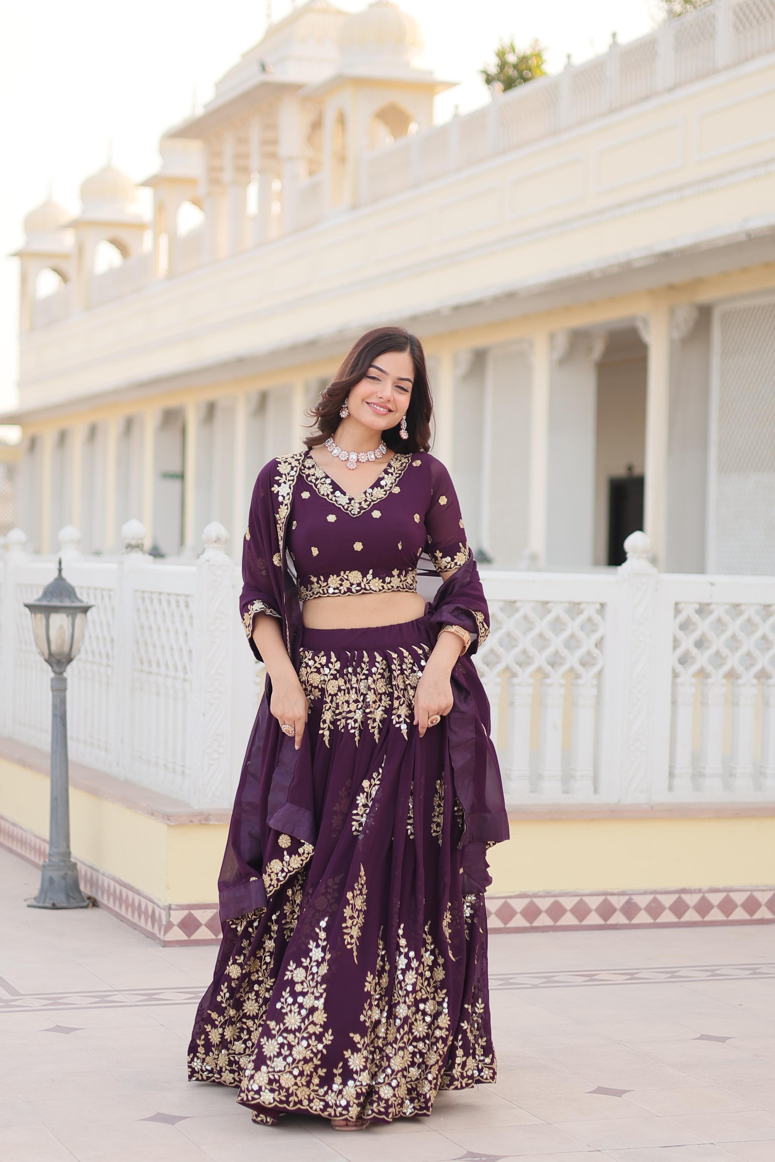 BLOOMING GEORHETTE SEQUINS EMBROIDRED LEHENGA SET