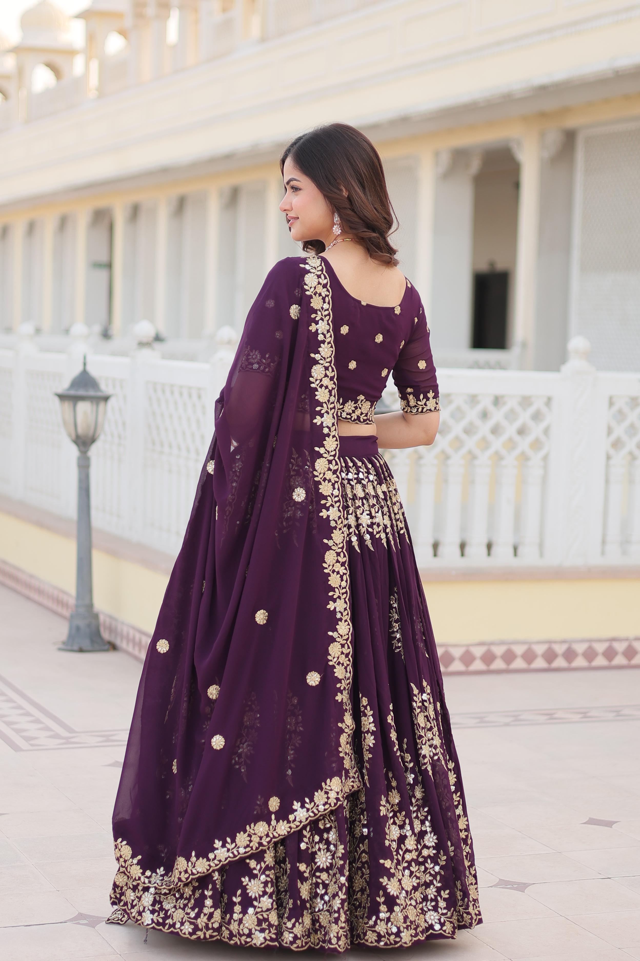 BLOOMING GEORHETTE SEQUINS EMBROIDRED LEHENGA SET