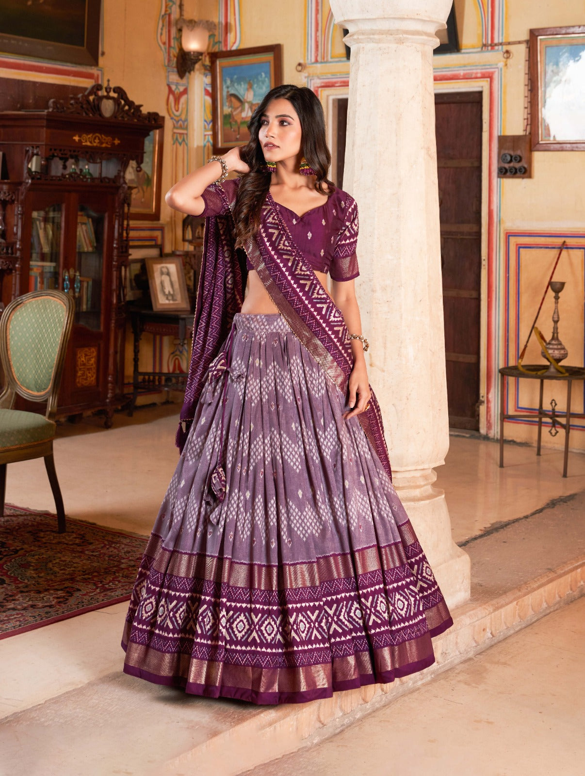 TUSSAR SILK IKKAT LEHENGA WITH FOIL WORK AND GOTTA PATTI DUPATTA