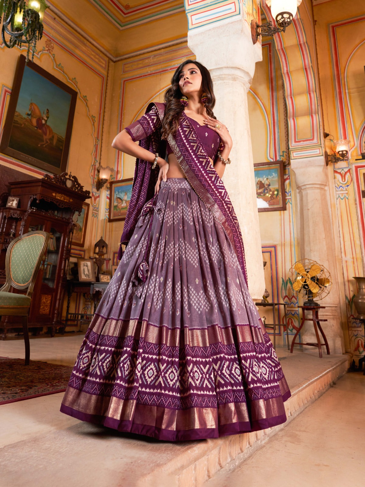 TUSSAR SILK IKKAT LEHENGA WITH FOIL WORK AND GOTTA PATTI DUPATTA