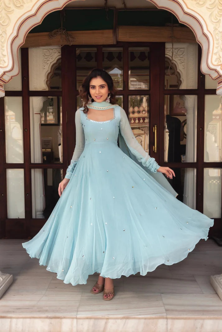 FESTIVAL SPECIAL BLUE GOWN FOR WOMEN WITH HANDWORK