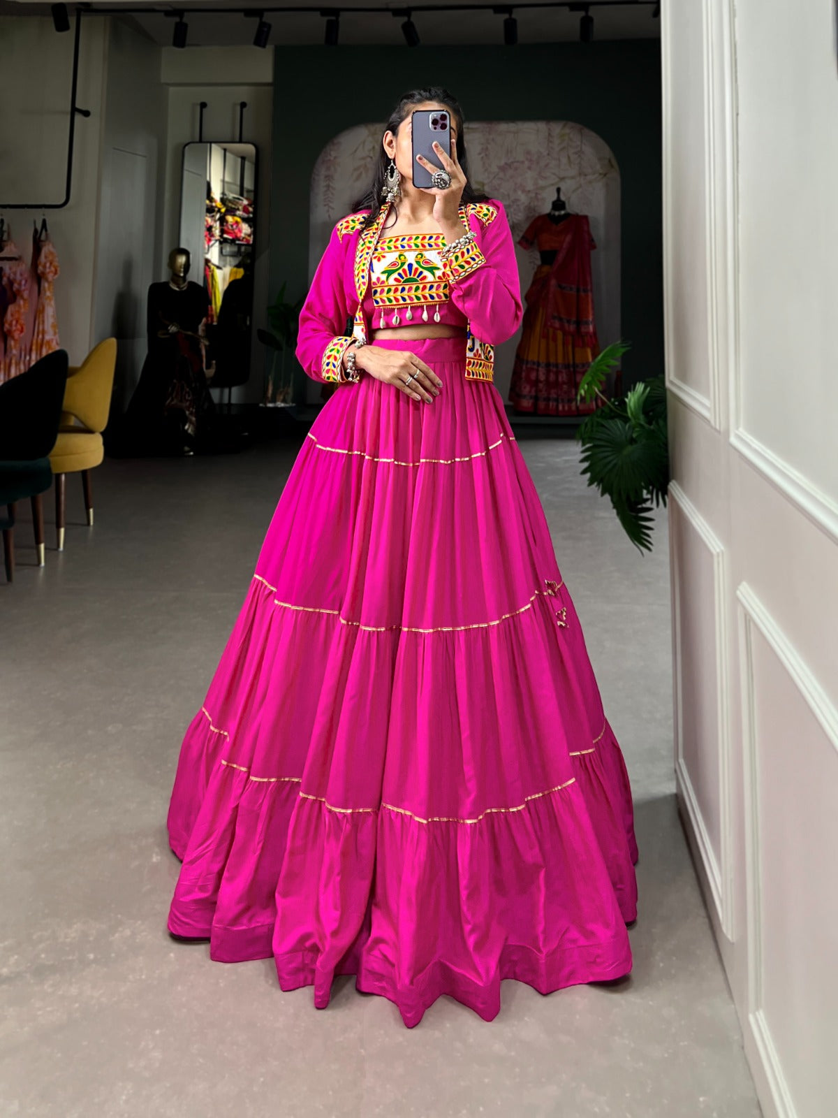 PURE RAYON LEHENGA WITH GAMTHI WORK KOTI ENSEMBLE