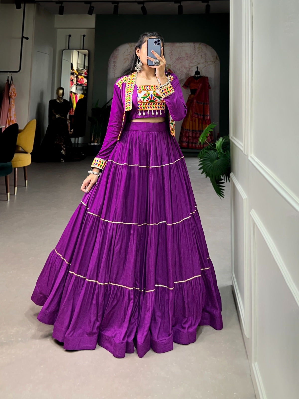 PURE RAYON LEHENGA CHOLI WITH GAMTHI WORK KOTI