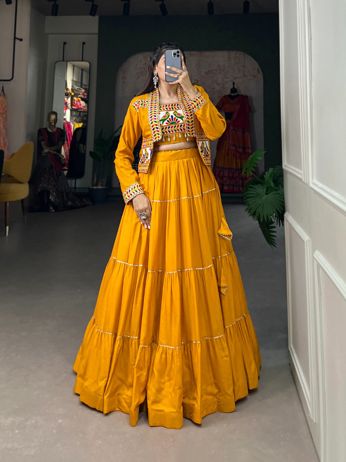 PURE RAYON LEHENGA WITH GAMTHI WORK KOTI ENSEMBLE