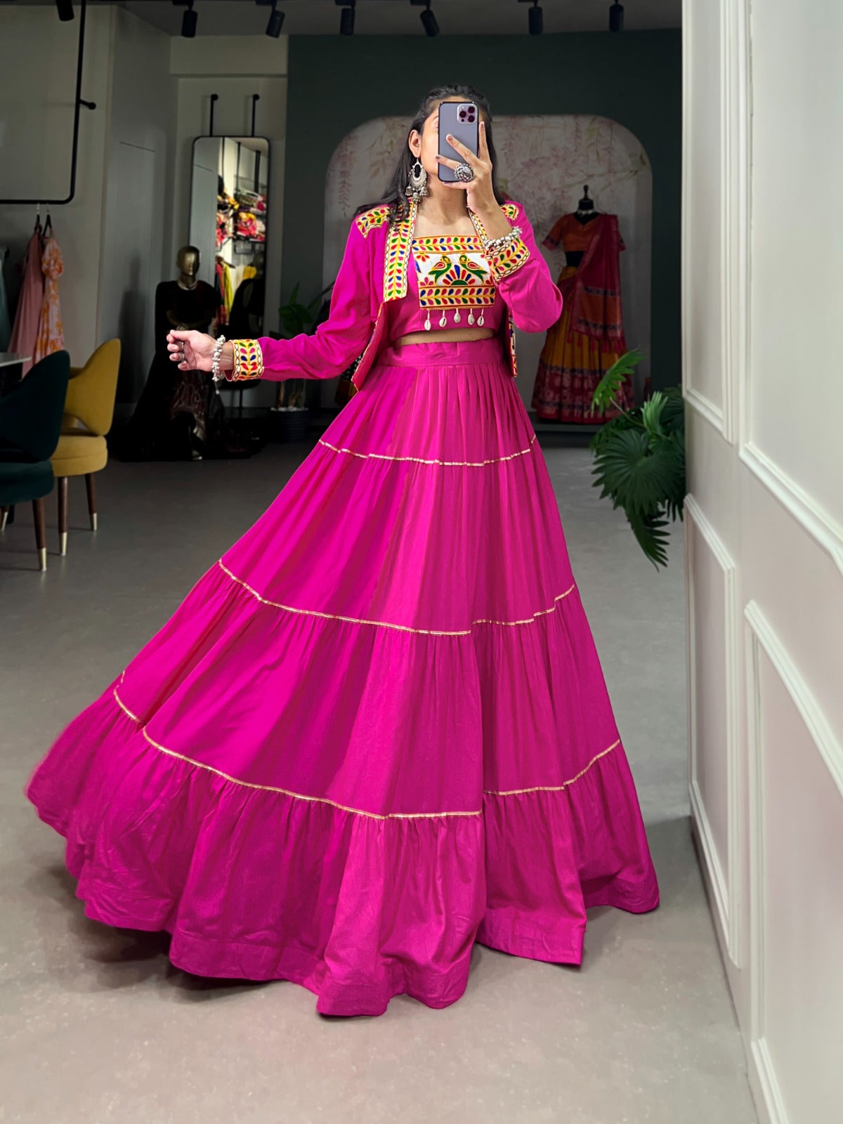 PURE RAYON LEHENGA CHOLI WITH GAMTHI WORK KOTI