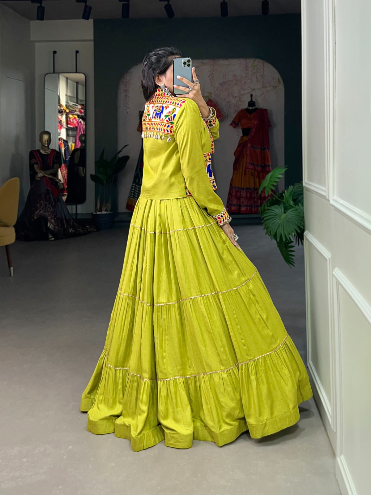 PURE RAYON LEHENGA WITH GAMTHI WORK KOTI ENSEMBLE