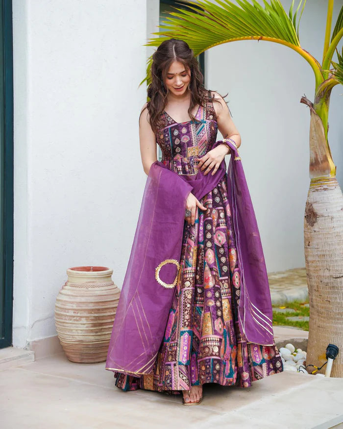 FLARED COLOURFUL GOWN FOR WOMEN WITH DUPATTA