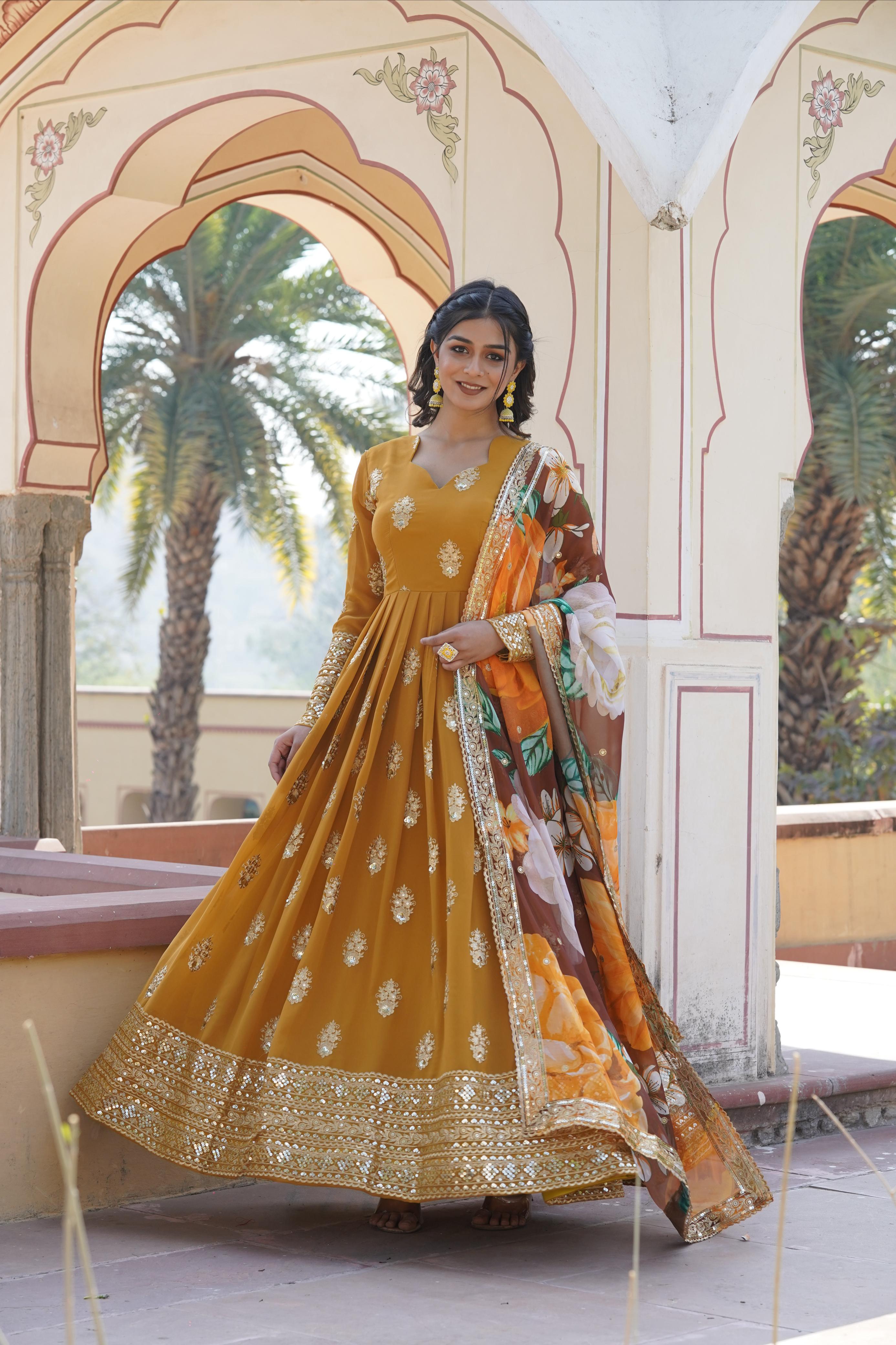 GRACEFUL FAUX GEORGETTE GOWN SET WITH TABBY SILK DUPATTA