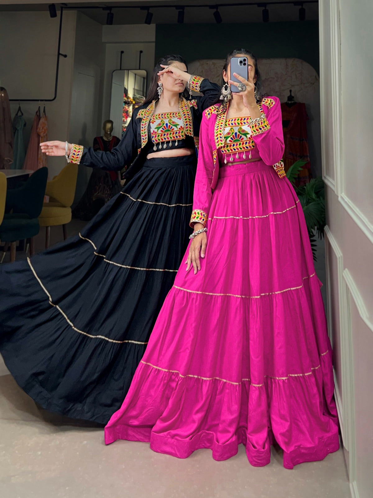 PURE RAYON LEHENGA WITH GAMTHI WORK KOTI ENSEMBLE