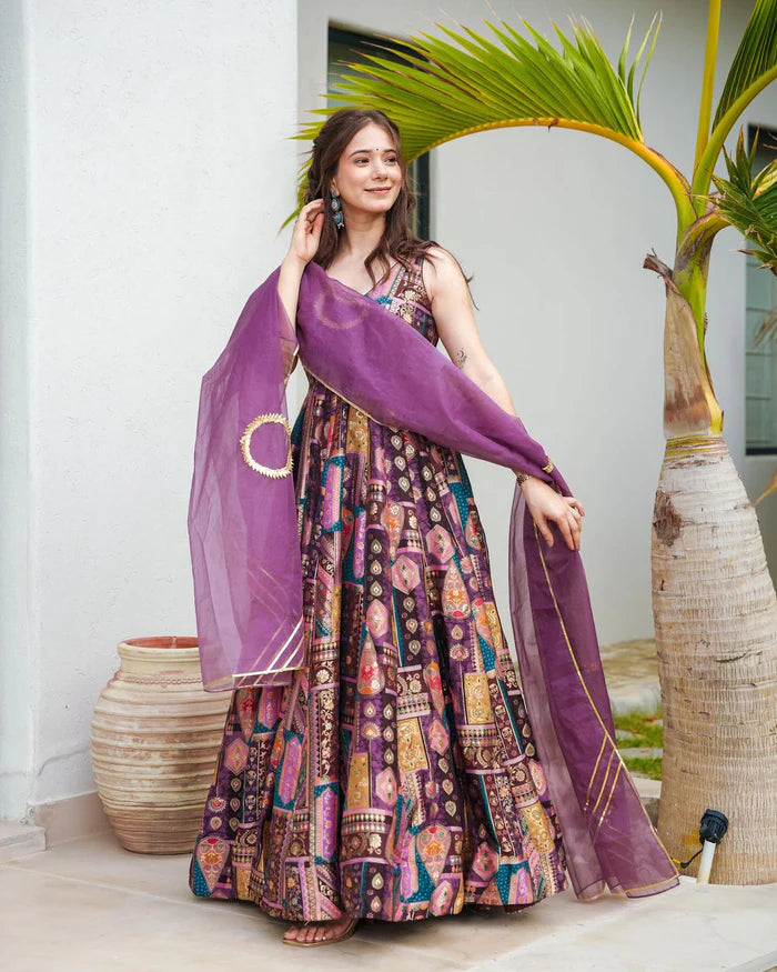 FLARED COLOURFUL GOWN FOR WOMEN WITH DUPATTA