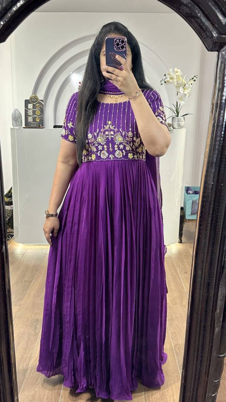 BEAUTIFUL PURPLE GOWN WITH VERONICA EMBROIDERY