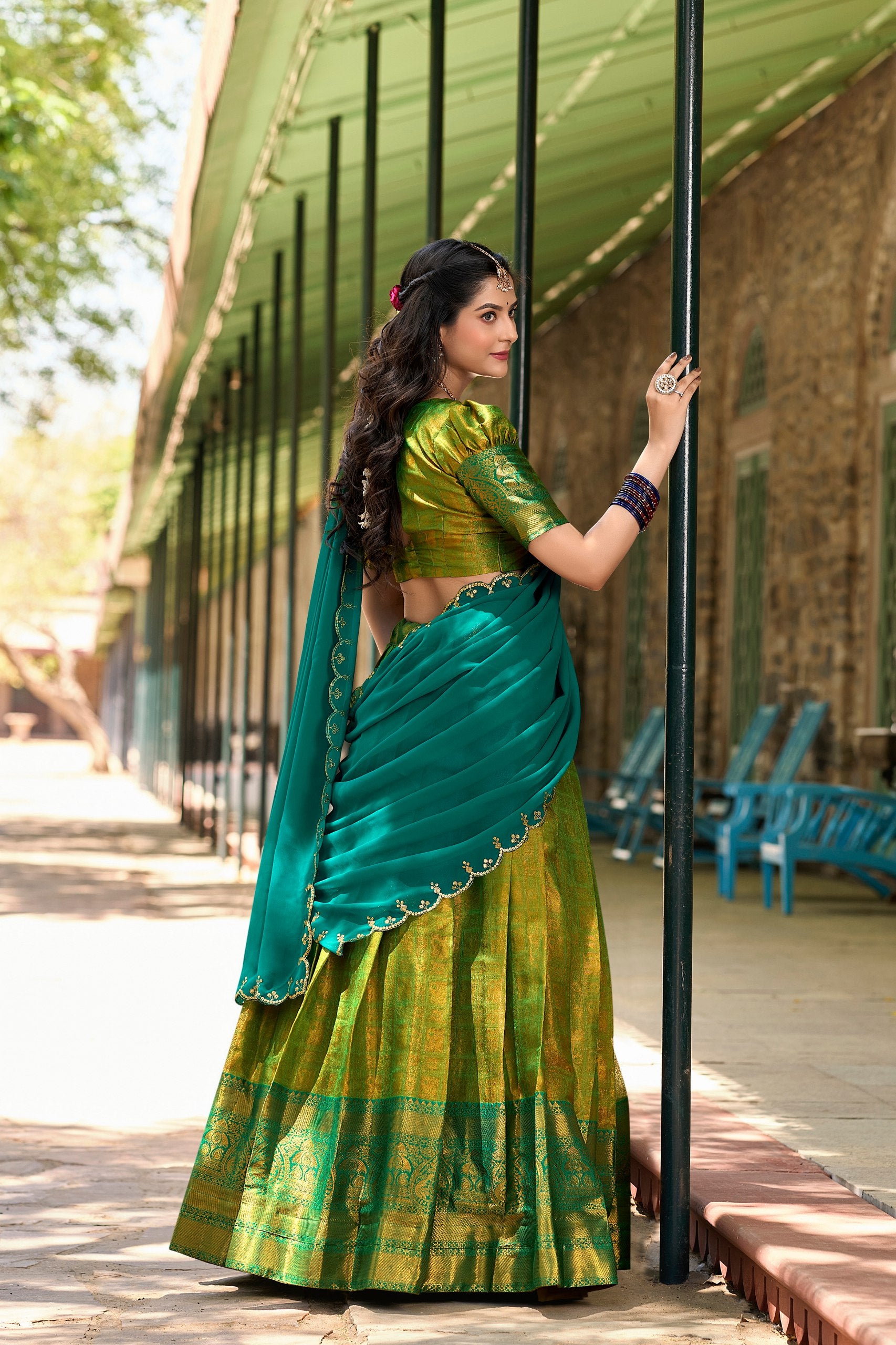 KANJIVARAM SILK IN THIS REGAL LEHENGA CHOLI WITH EMBROIDERY DUPATTA