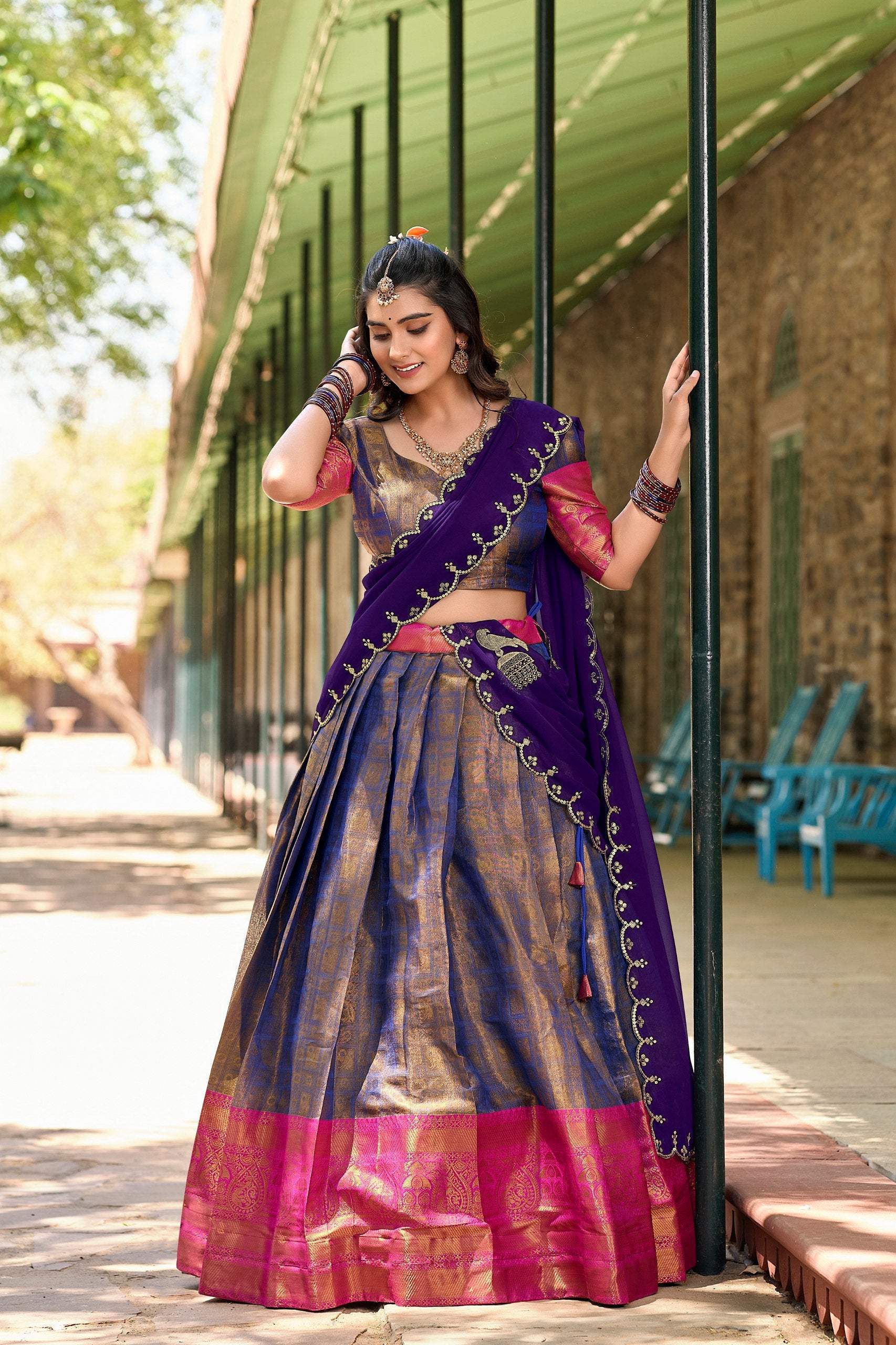 KANJIVARAM SILK IN THIS REGAL LEHENGA CHOLI WITH EMBROIDERY DUPATTA