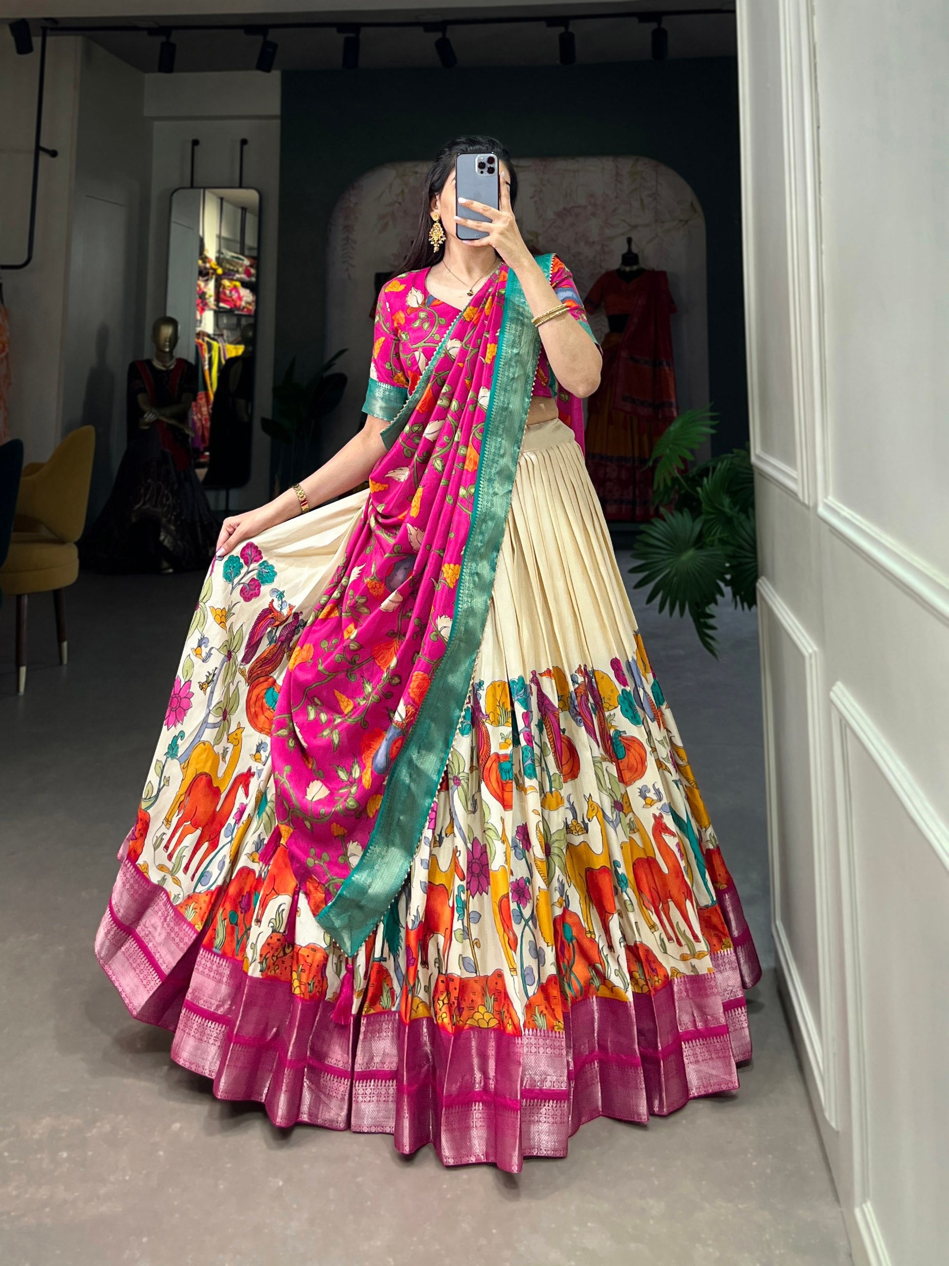 ENCHANTED HERITAGES KALAMKARI ELEGANCE IN DOLA SILK