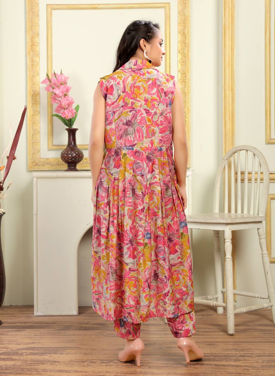 PARTY WEAR FLORAL PRINTED WOMEN COTTON CO-ORDS SET