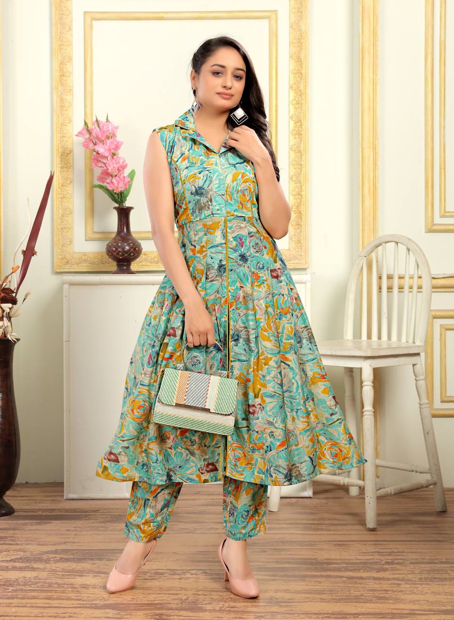 PARTY WEAR FLORAL PRINTED WOMEN COTTON CO-ORDS SET