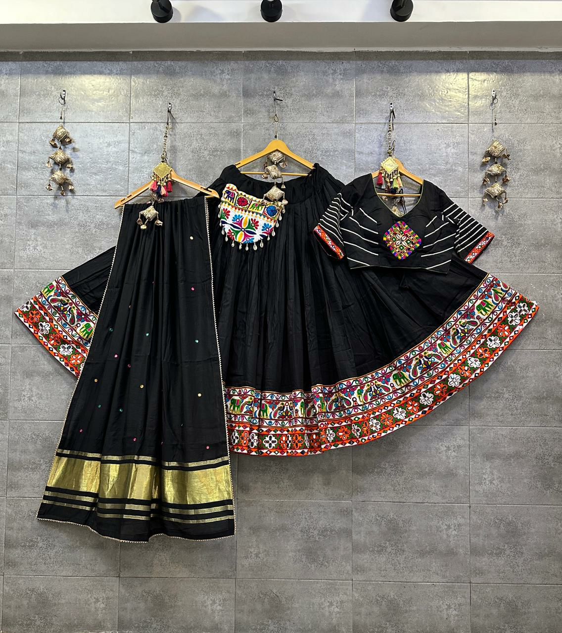 PURE JAM COTTON CHANIYA CHOLI WITH HEAVY GAMTHI SKIRT BORDER