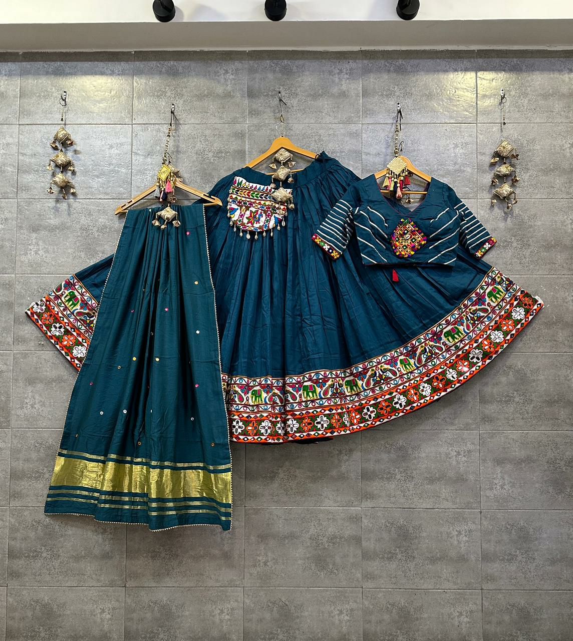 PURE JAM COTTON CHANIYA CHOLI WITH HEAVY GAMTHI SKIRT BORDER