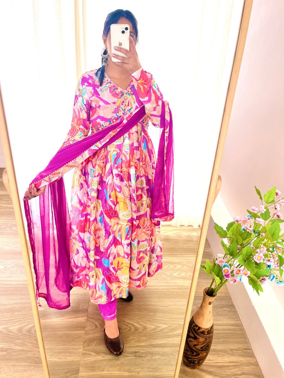 PARTY WEAR FLARED PRINTED KURTA SET WITH DUPATTA AND PANT